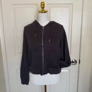 Women's Dark Grey Cropped Zip-Up Hoodie